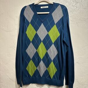 Old Navy Size Large Argyle V-Neck Sweater 100% Cotton Lightweight Pullover Men's